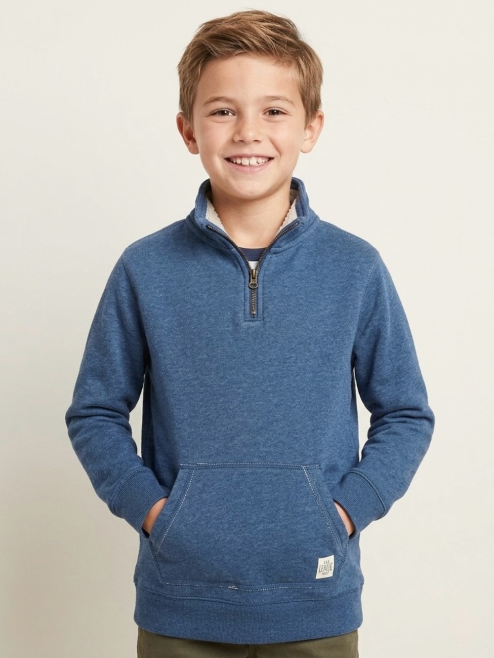 🔴 Lands' End Kids Heathered Navy Quarter Zip Pullover Sweatshirt Size M 10-12